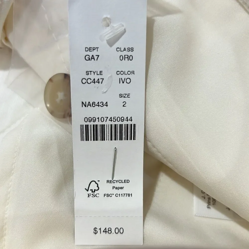 J. Crew Full-length wide-leg trouser in cotton blend Ivory NWT size 2